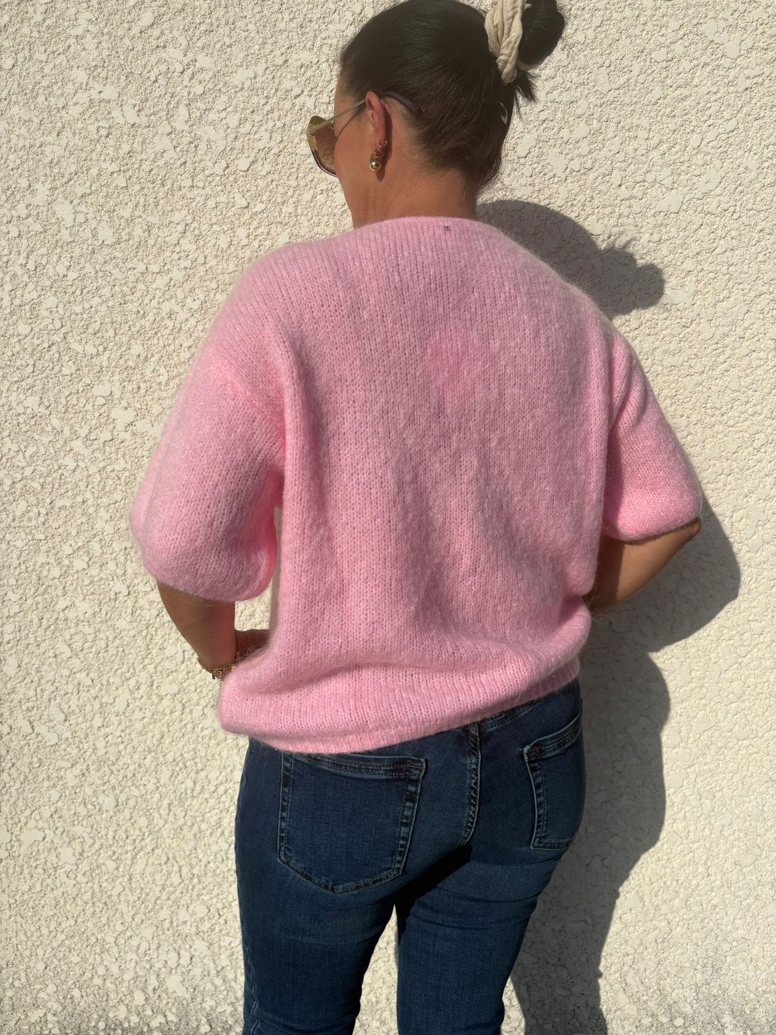 Pull manche courte rose