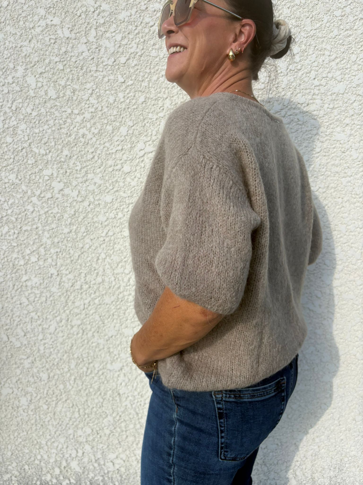Pull manche courte beige