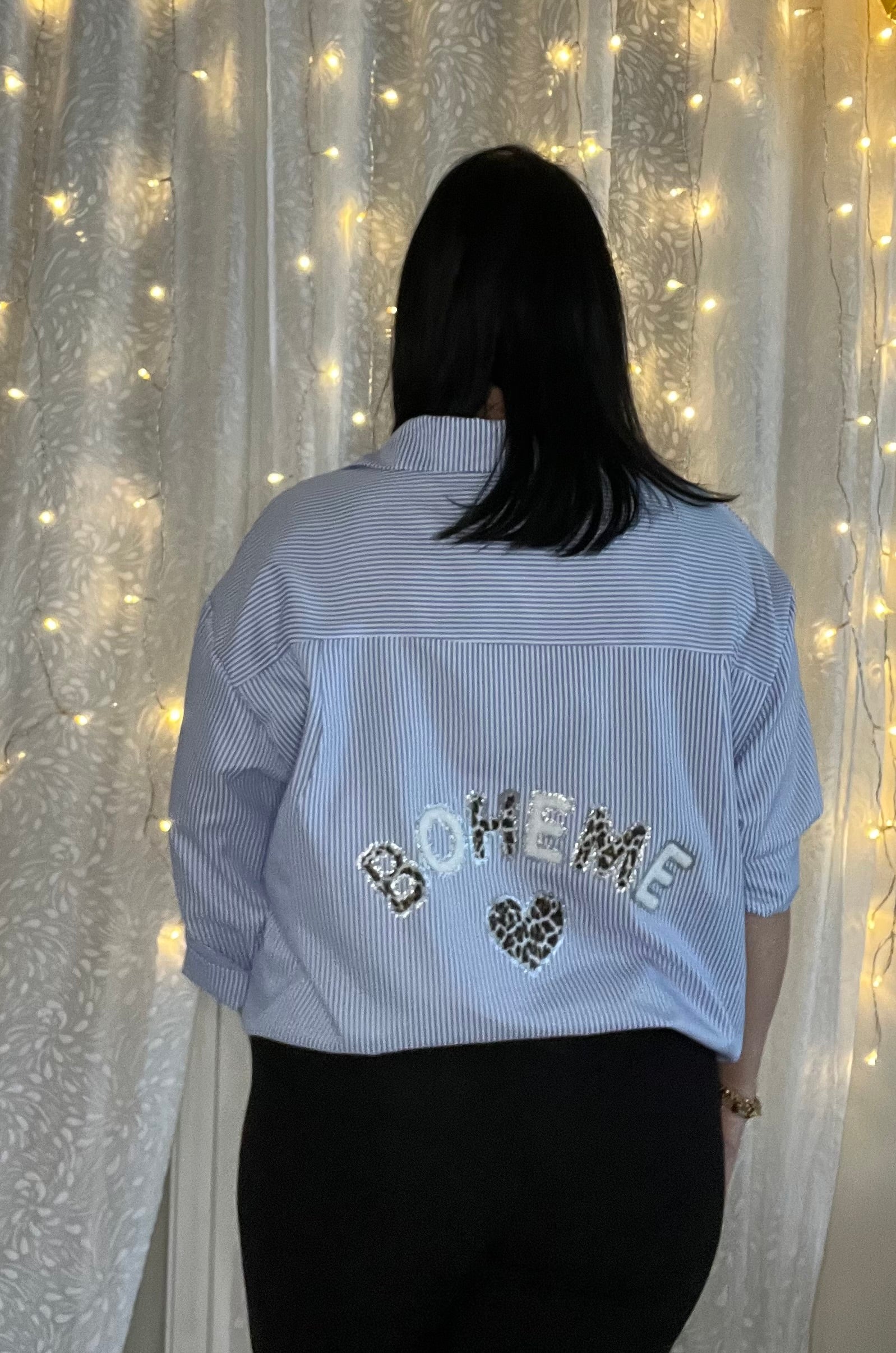 Chemise Oversize À Rayures Avec Motif Bohème En Léopard Au Dos