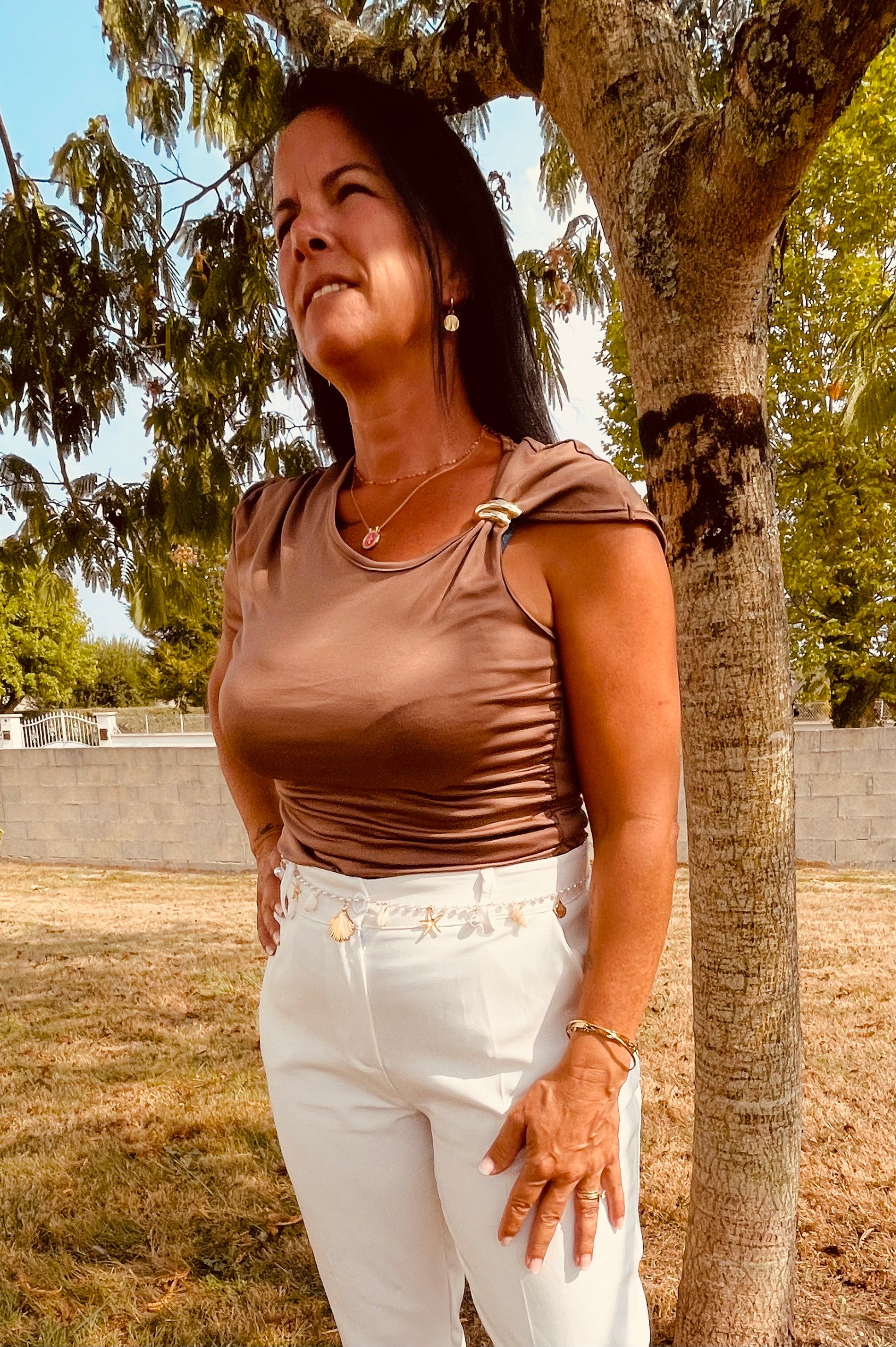 Top bijoux marron