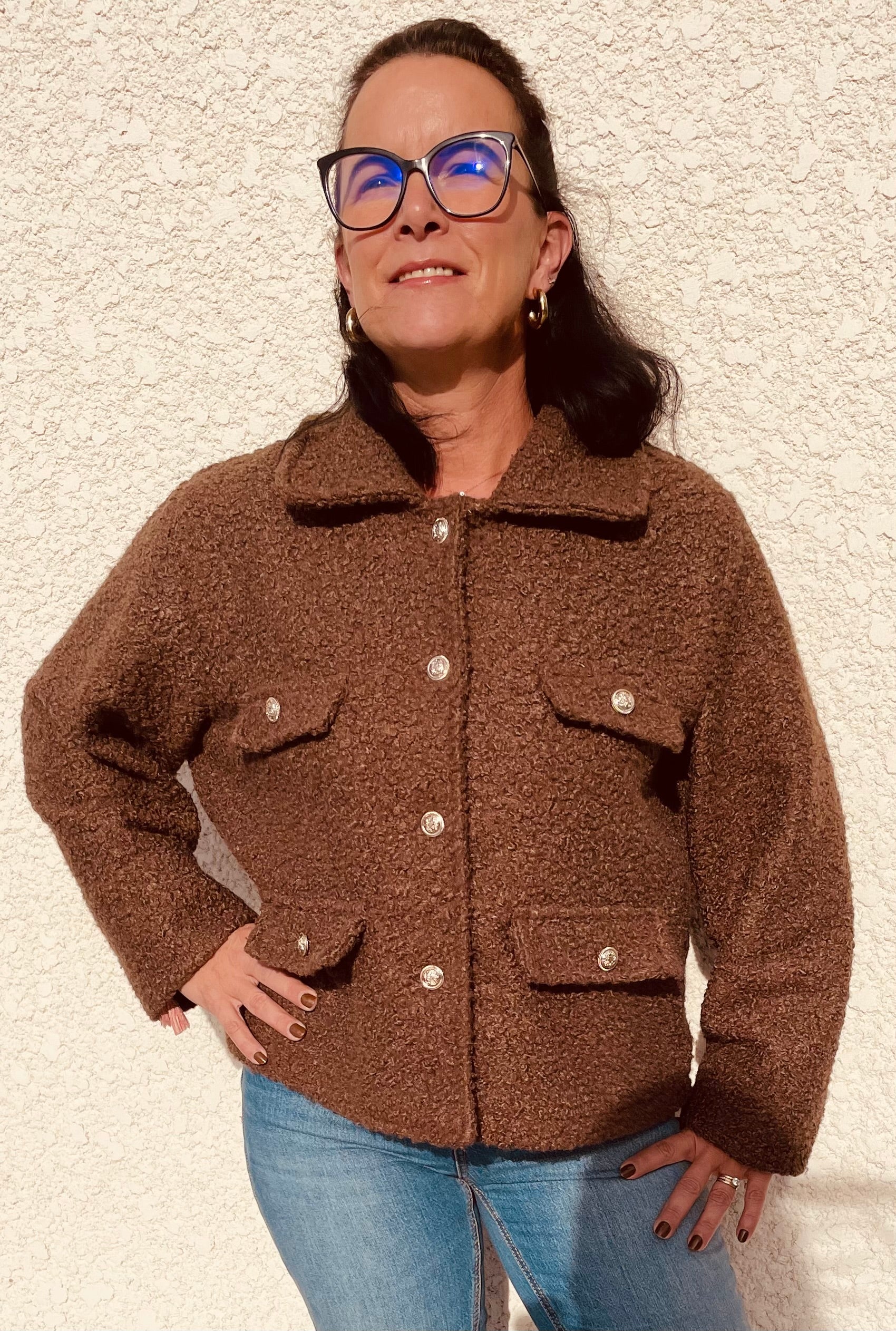 Veste bouclé boutons dorés