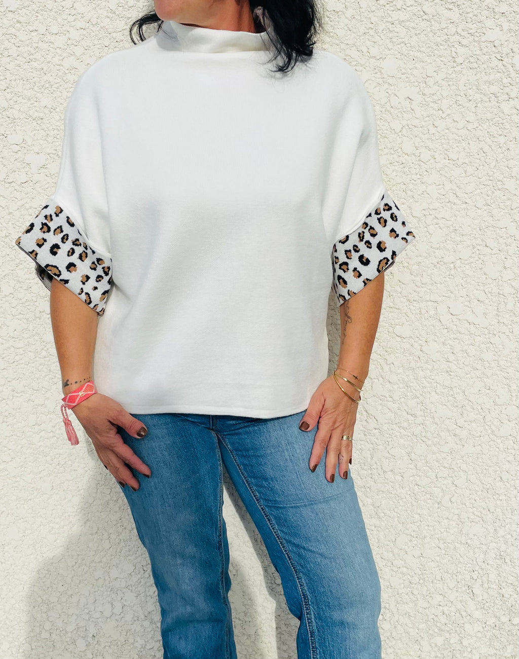 Pull manche léopard