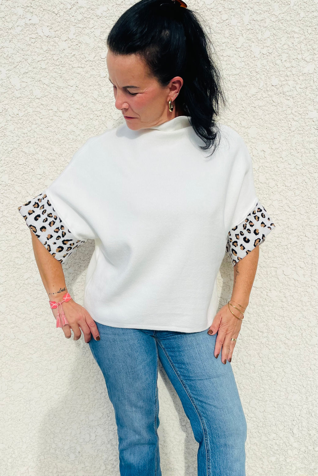 Pull manche léopard