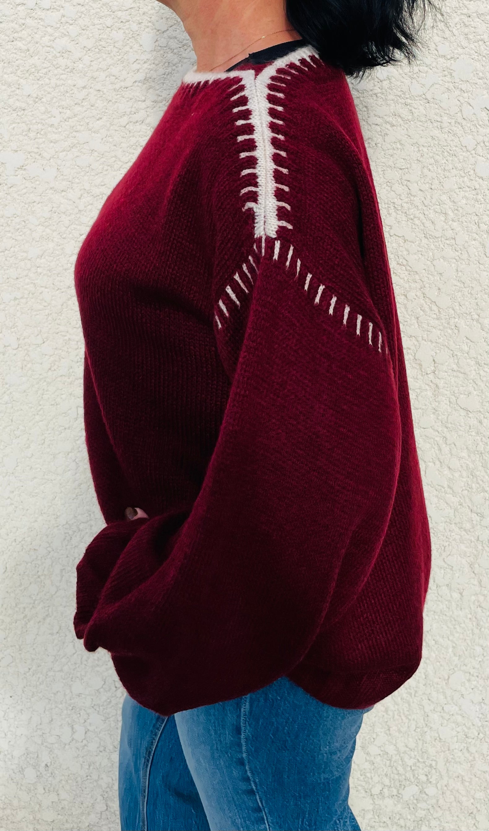 Pull À Bordures Bordeaux