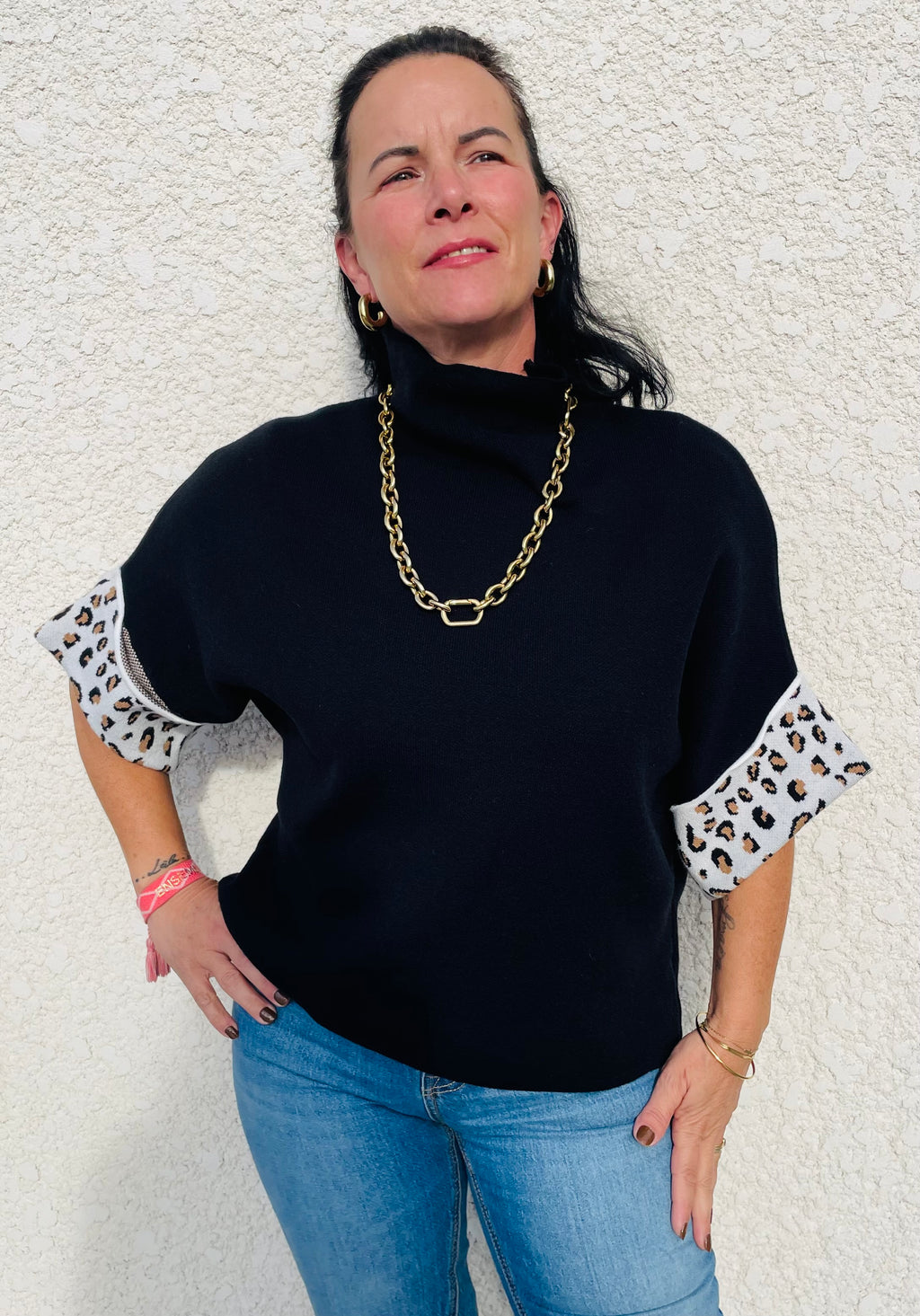 Pull manche léopard