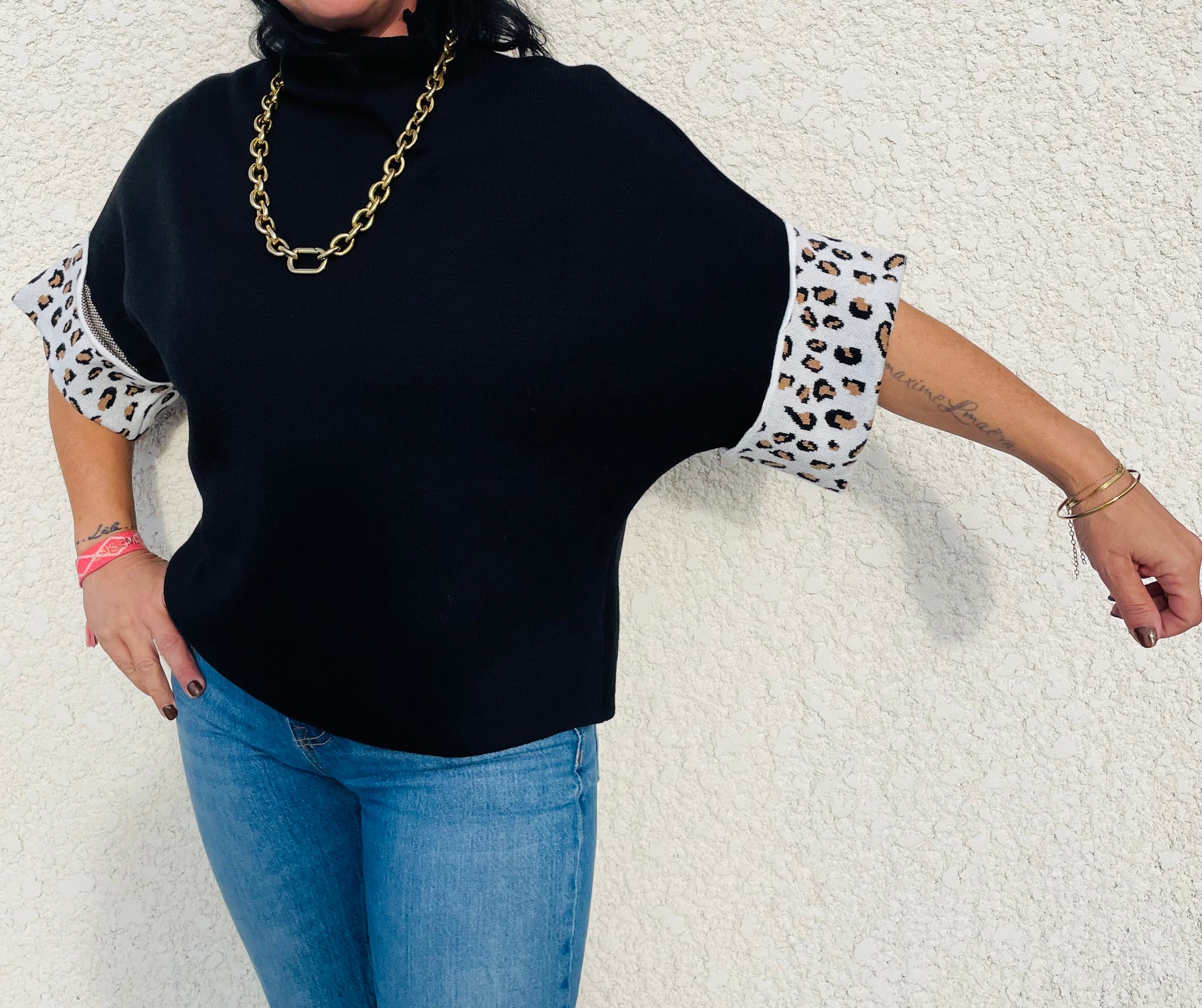 Pull manche léopard