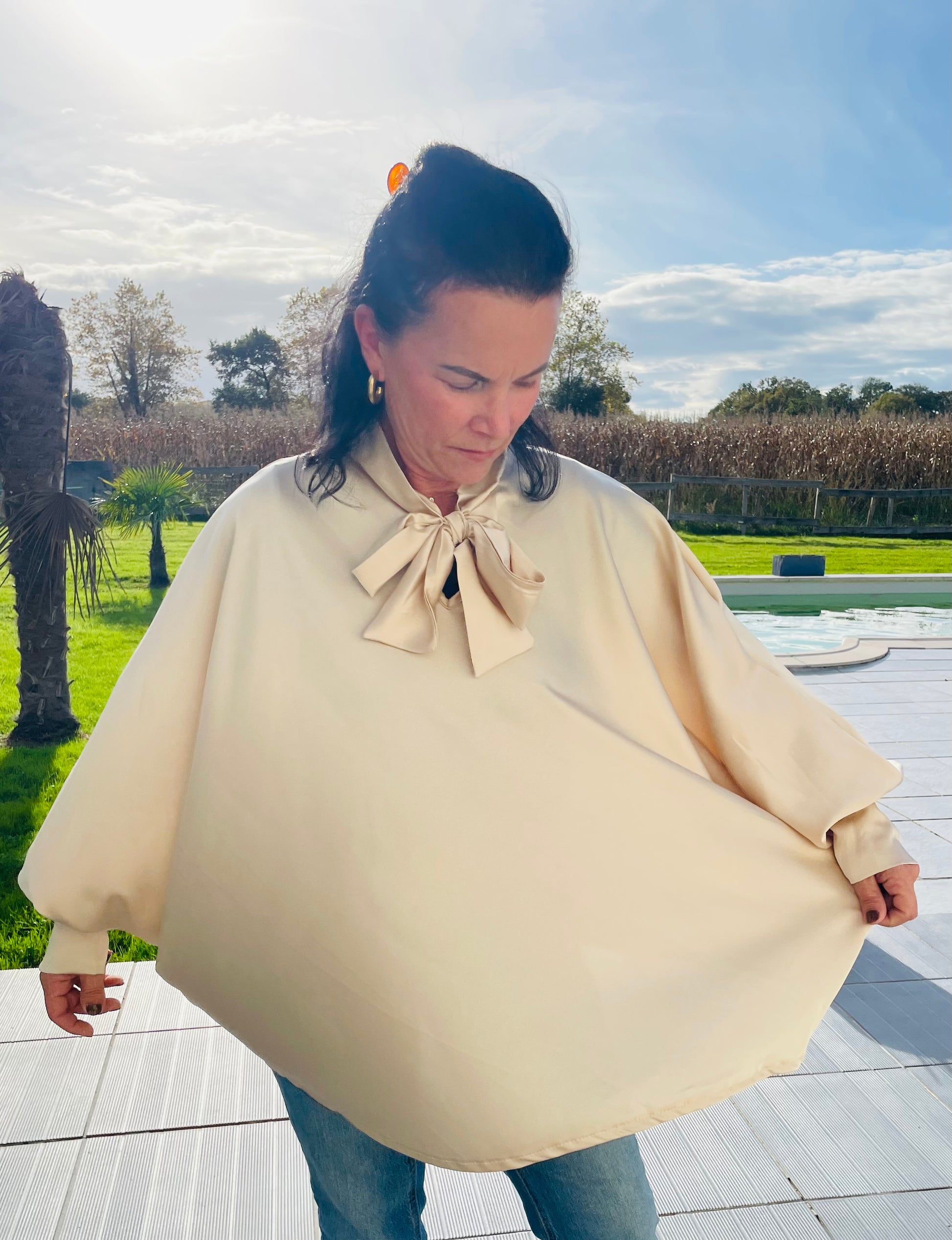 Blouse Satin Col Lavallière