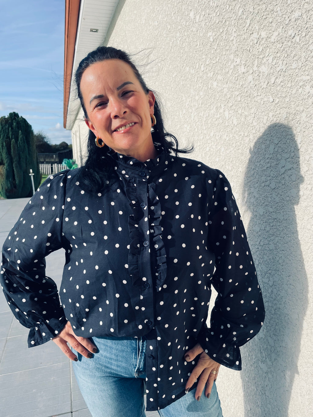 Chemisier à pois col montant