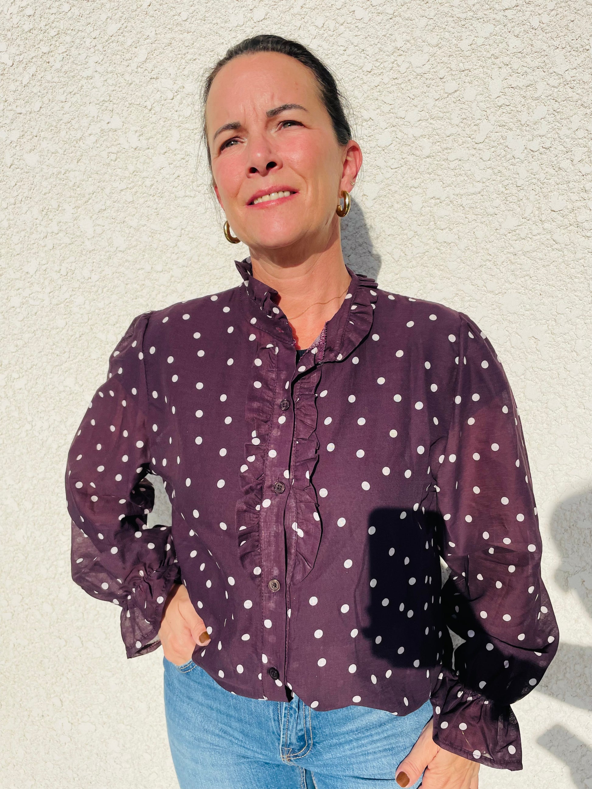 Chemisier à pois col montant