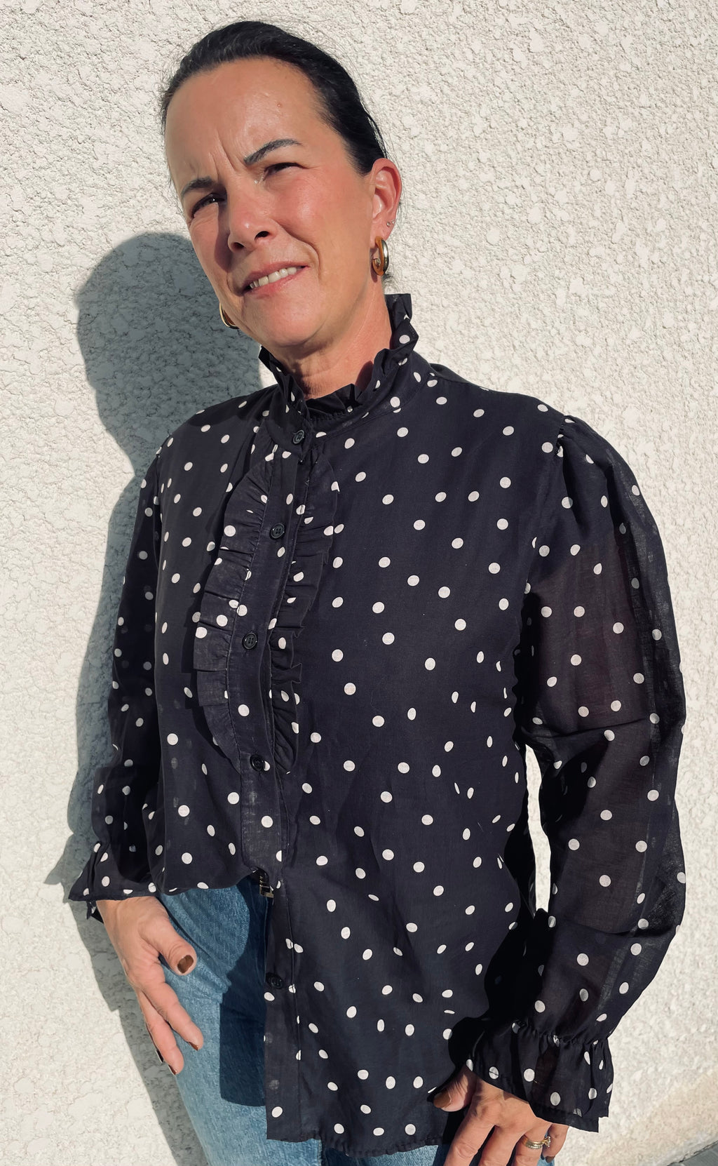 Chemisier à pois col montant