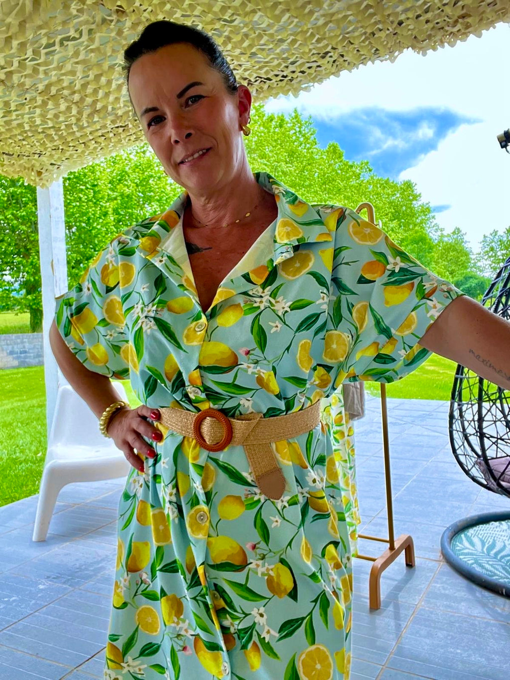Robe Coupe Ample Imprimé Citron
