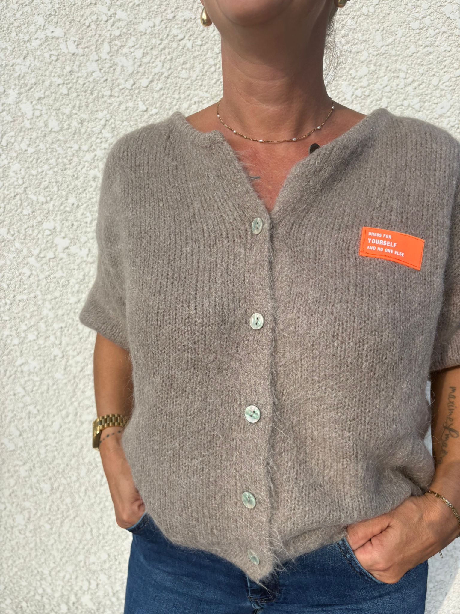 Pull manche courte beige