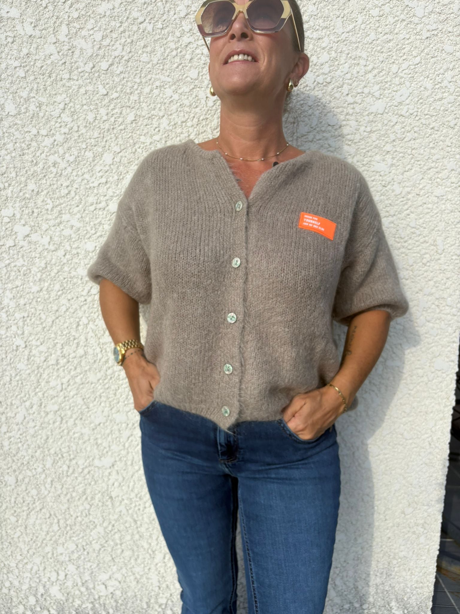 Pull manche courte beige