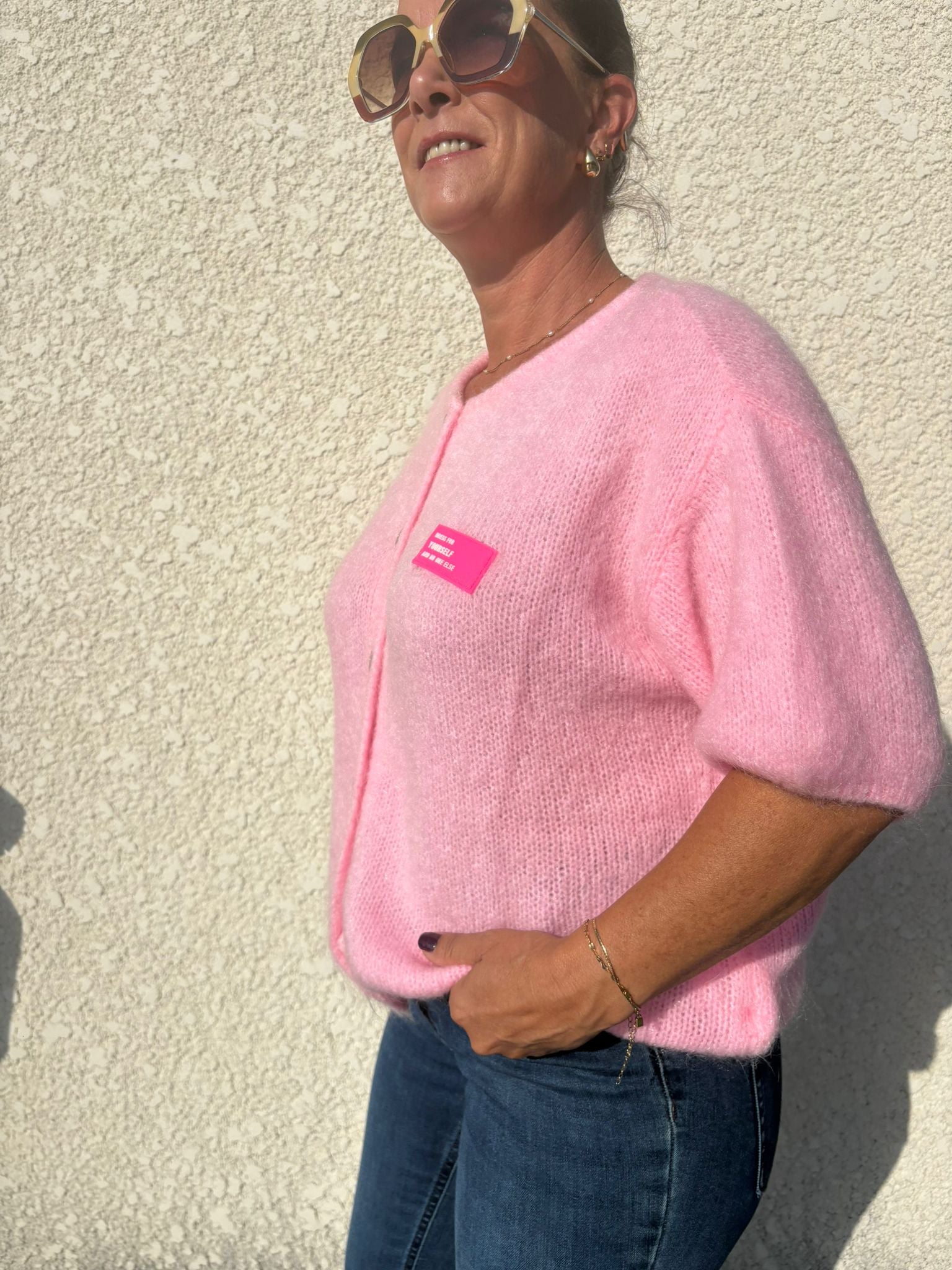 Pull manche courte rose